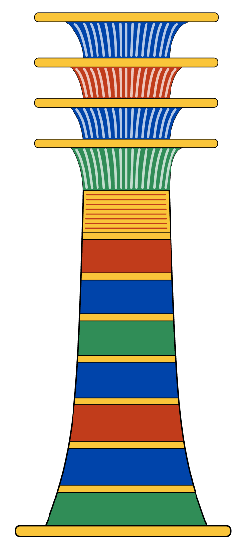 Ancient Egyptian djed pillar amulet in blue faience with gold banding